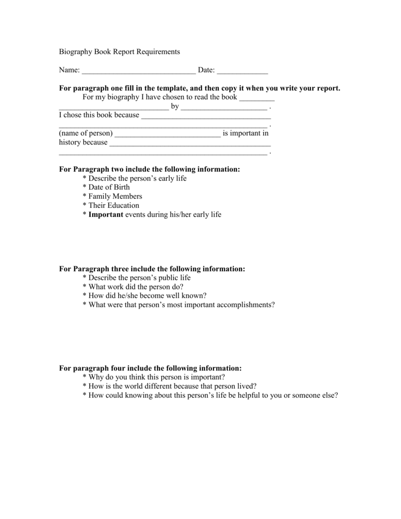 Biography Book Report Requirements.doc Pertaining To Biography Book Report Template