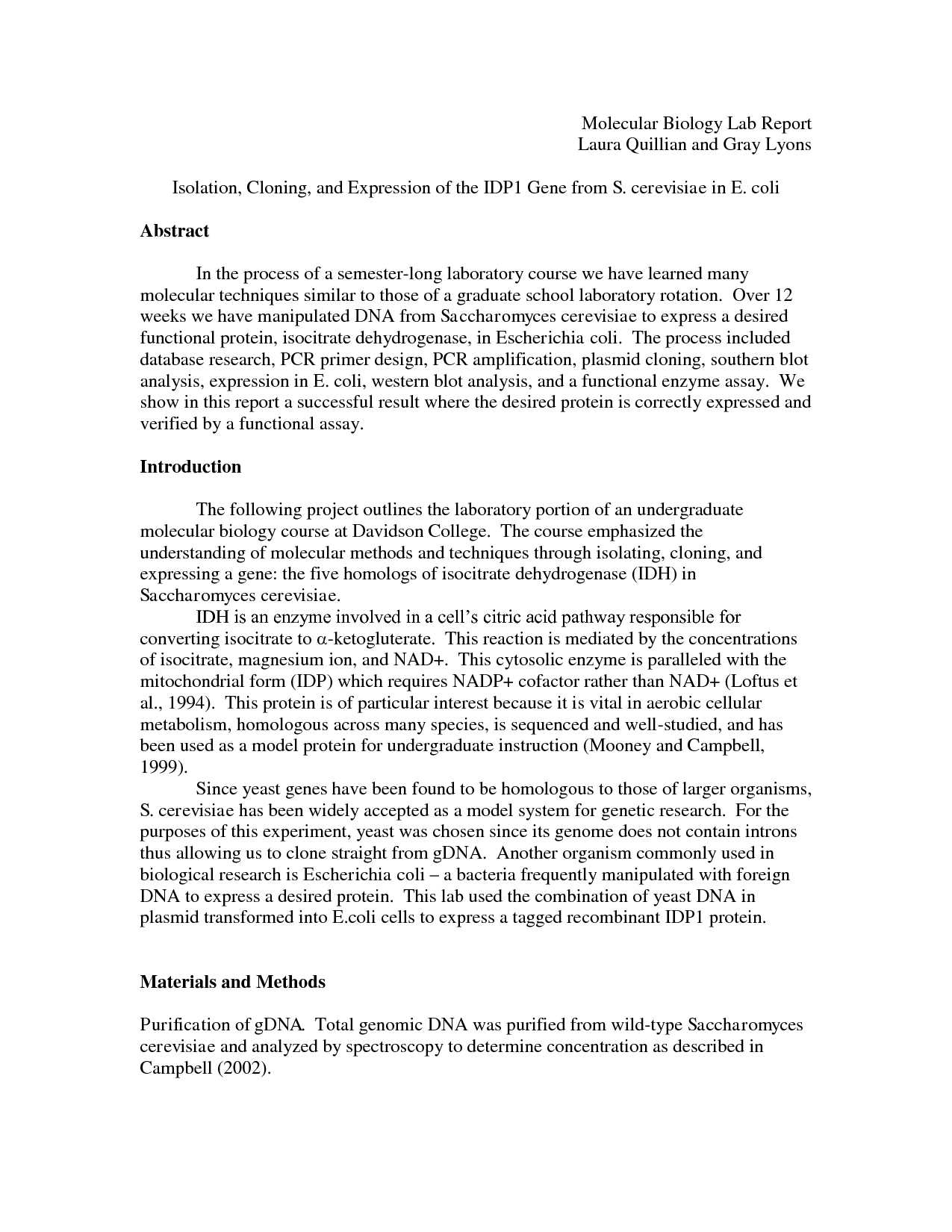 Biology Lab Report Example College – Calep.midnightpig.co Inside Biology Lab Report Template