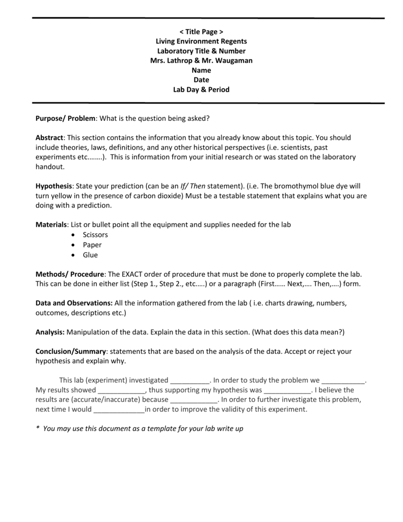Biology Lab Report Template Throughout Lab Report Template Word