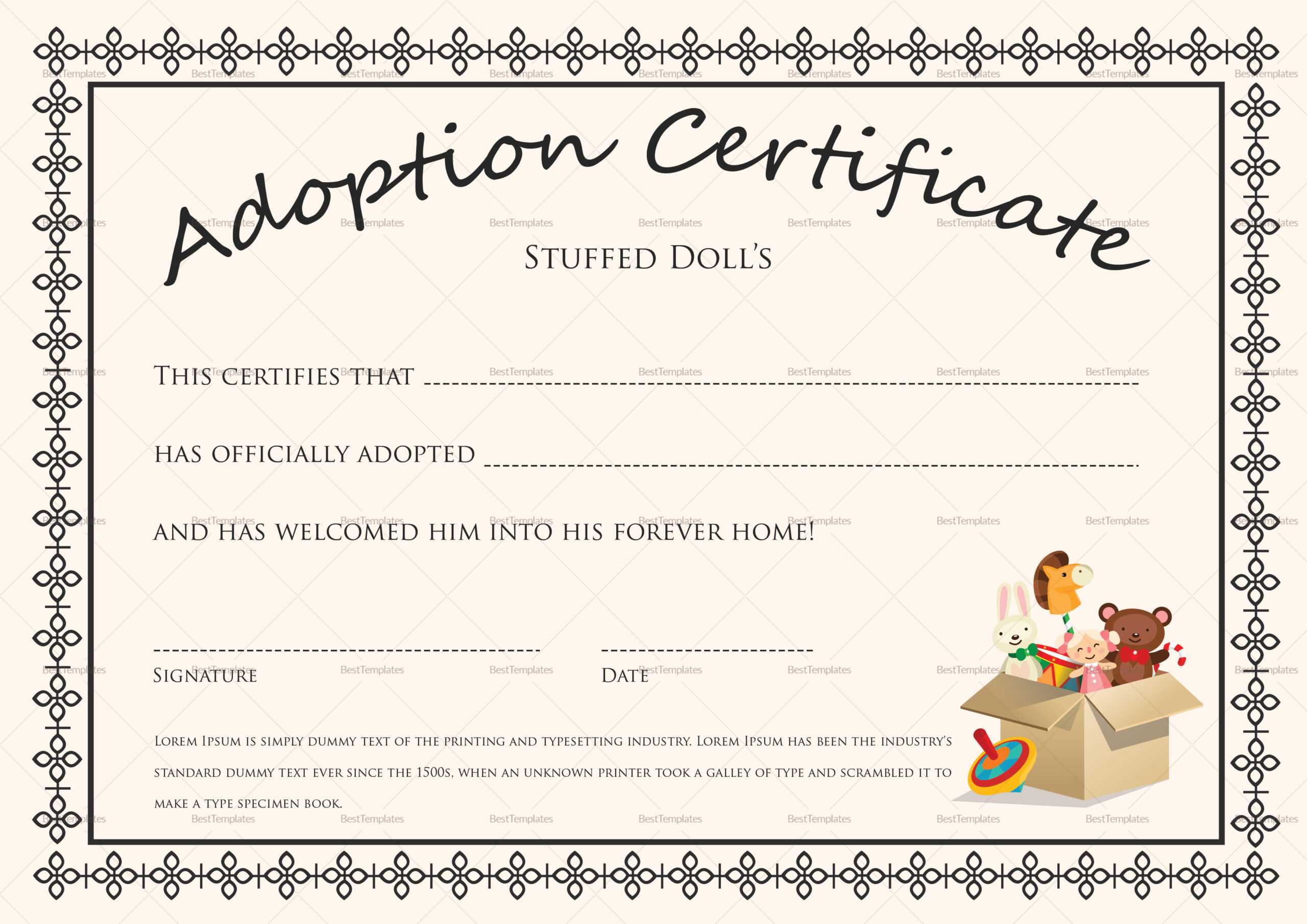 Blank Adoption Certificate Template - Calep.midnightpig.co With Regard To Blank Adoption Certificate Template