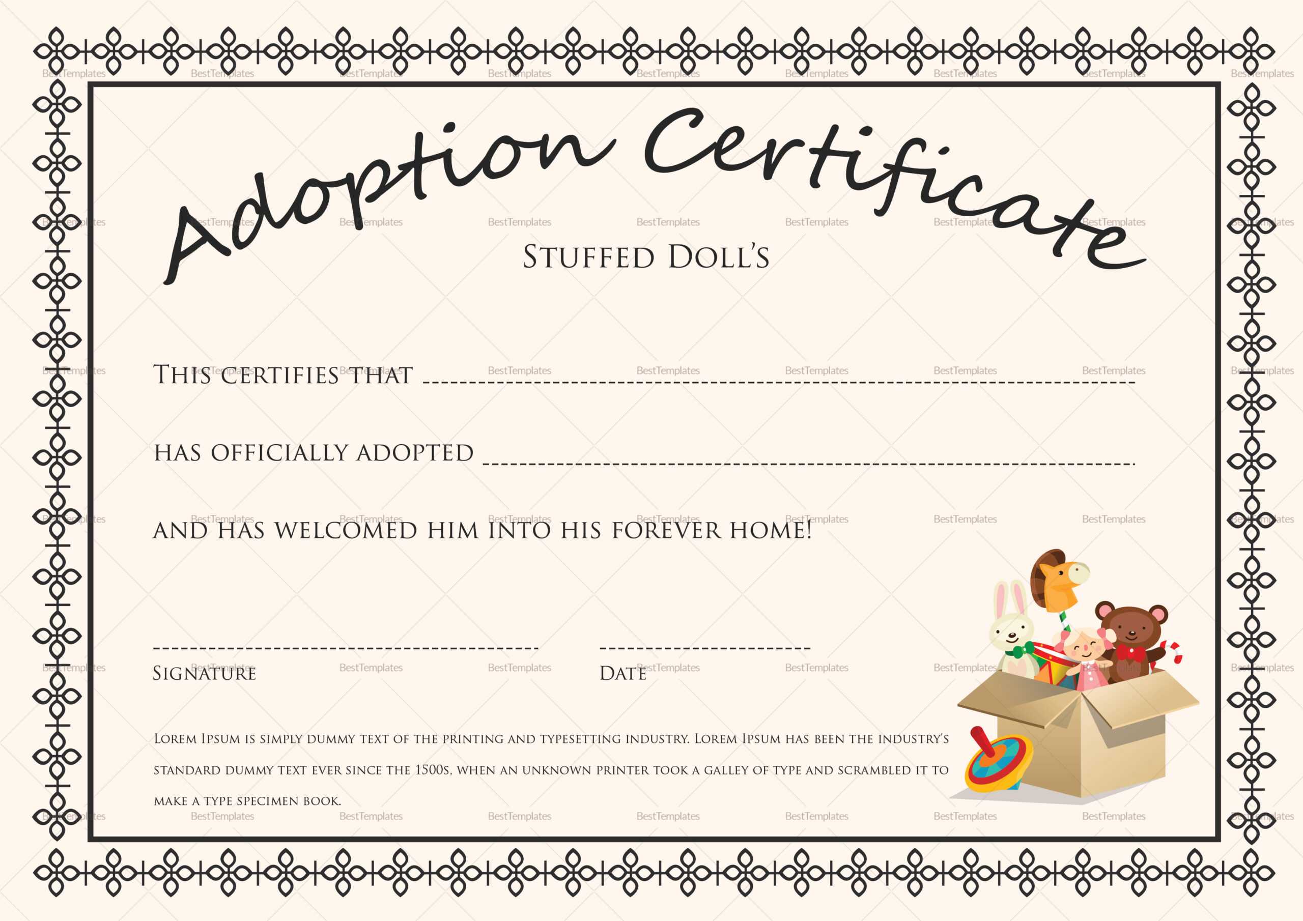 Blank Adoption Certificate Template – Calep.midnightpig.co With Regard To Blank Adoption Certificate Template