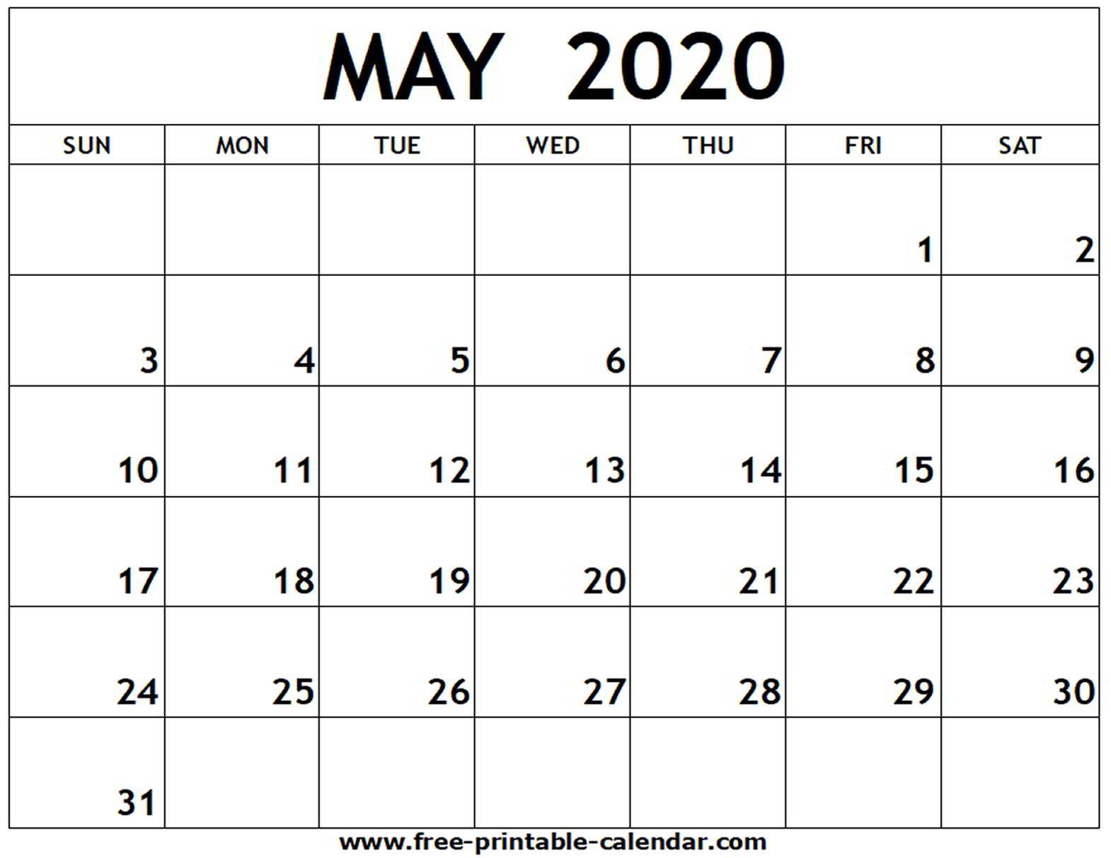 Blank Calendar Template May 2020 – Calep.midnightpig.co Throughout Blank Calander Template