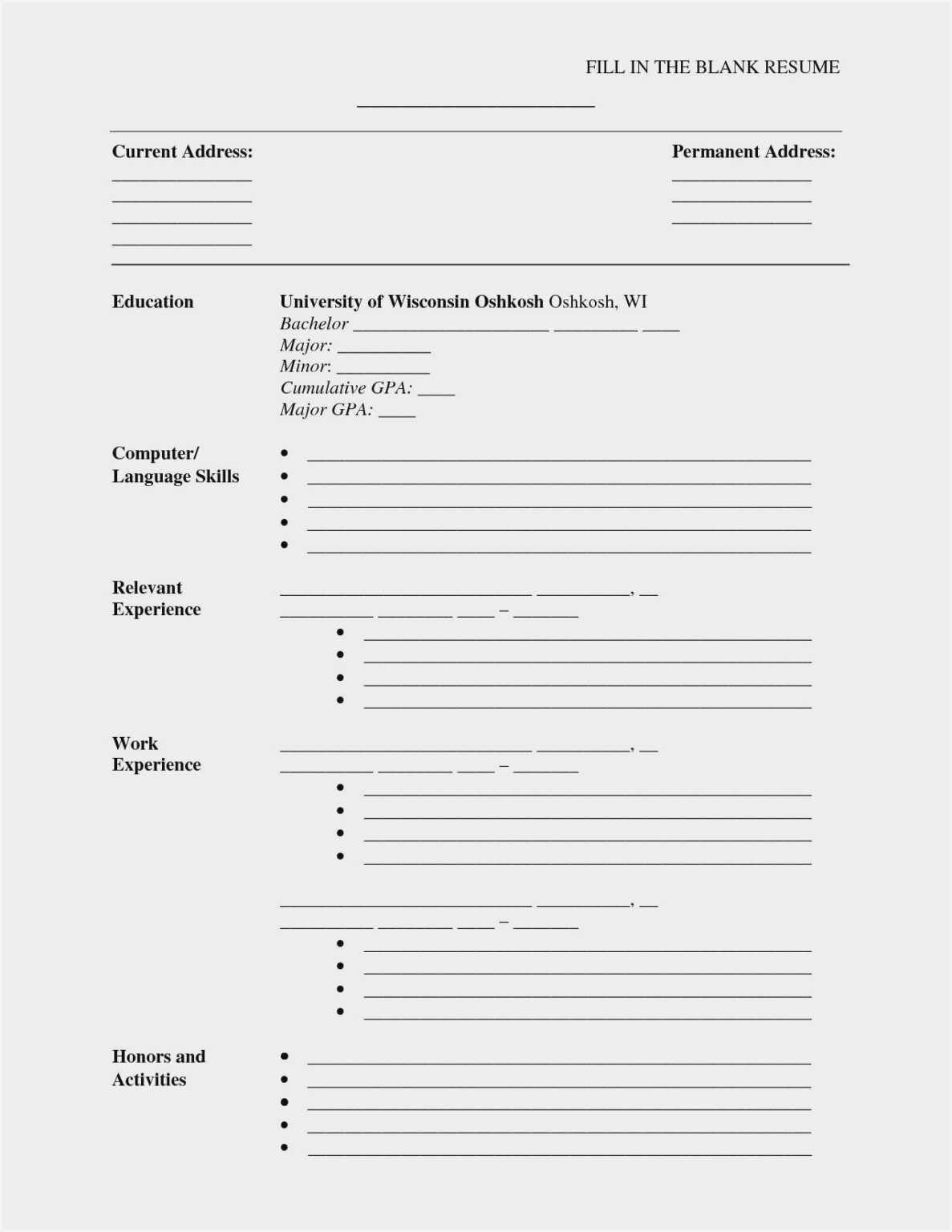 Blank Cv Templates Free Download Word Document