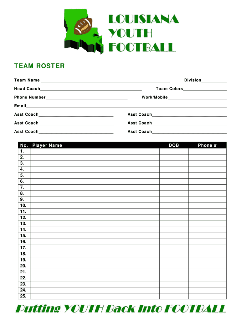 Blank Football Rosters – Fill Online, Printable, Fillable Throughout Blank Football Depth Chart Template