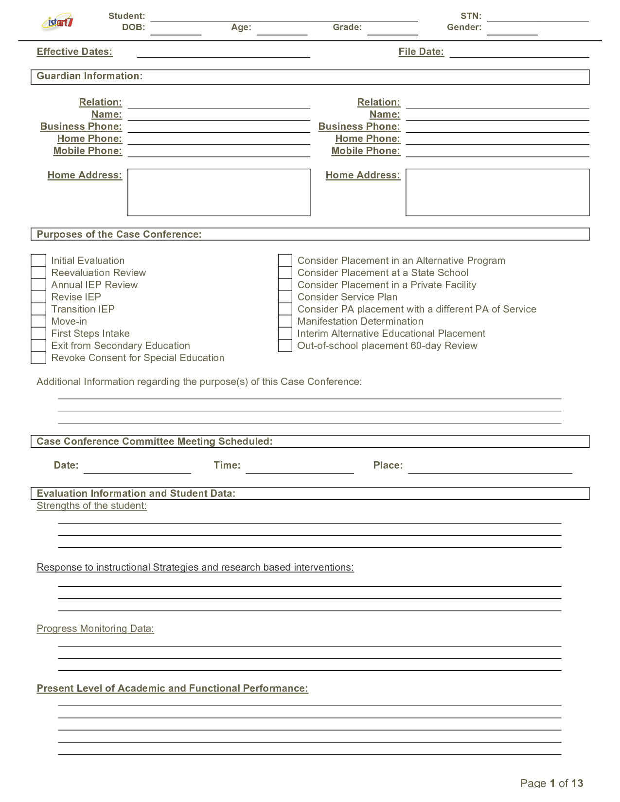 Blank Iep Form Template – Template Throughout Blank Iep Template