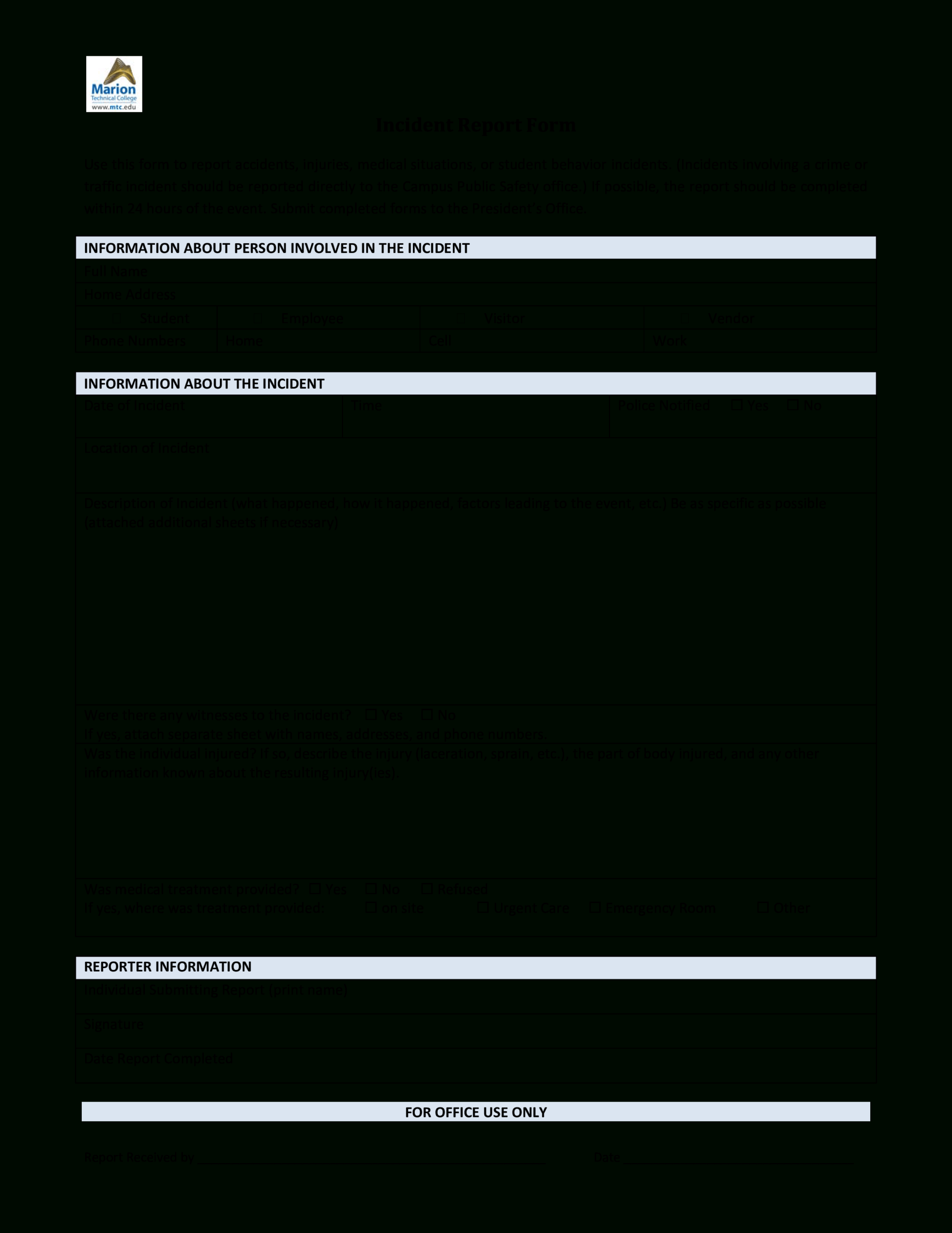 Blank Incident Report Form Template - Calep.midnightpig.co Intended For Incident Report Form Template Word