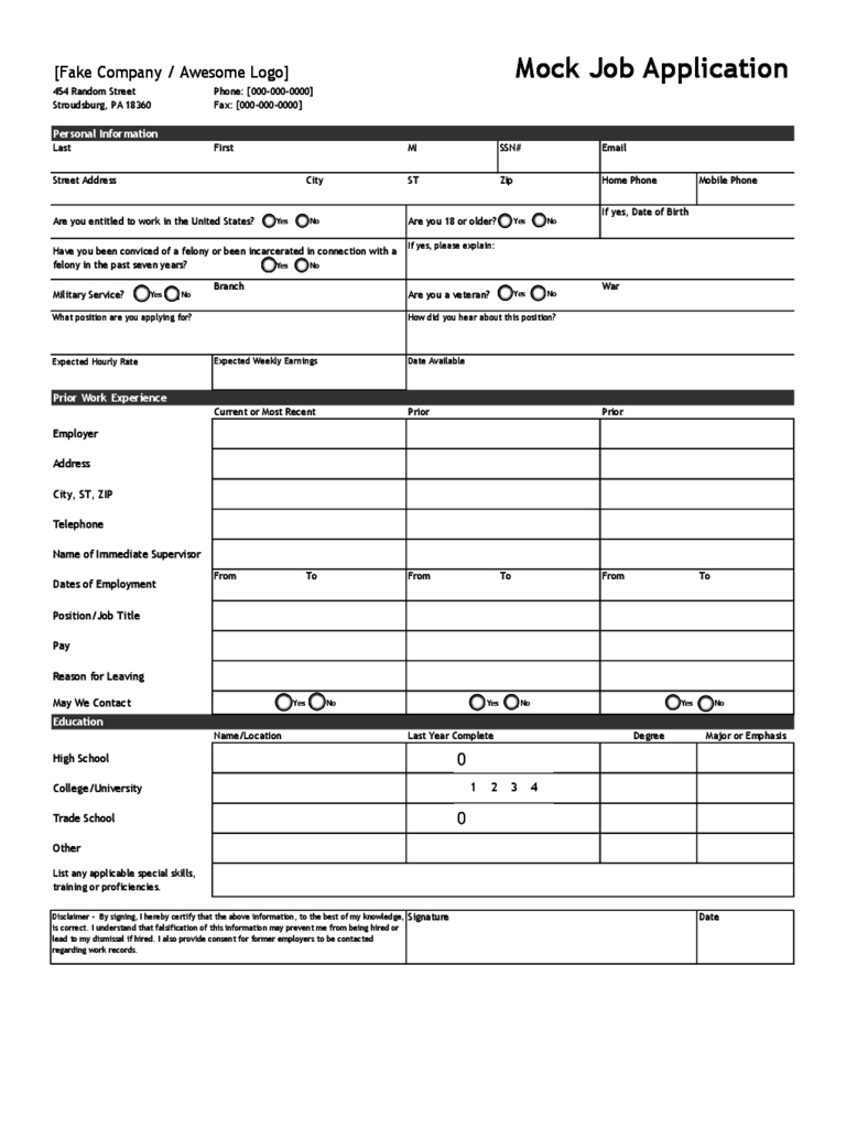 Blank Job Application Form – 5 Free Templates In Pdf, Word Within Job Application Template Word Document