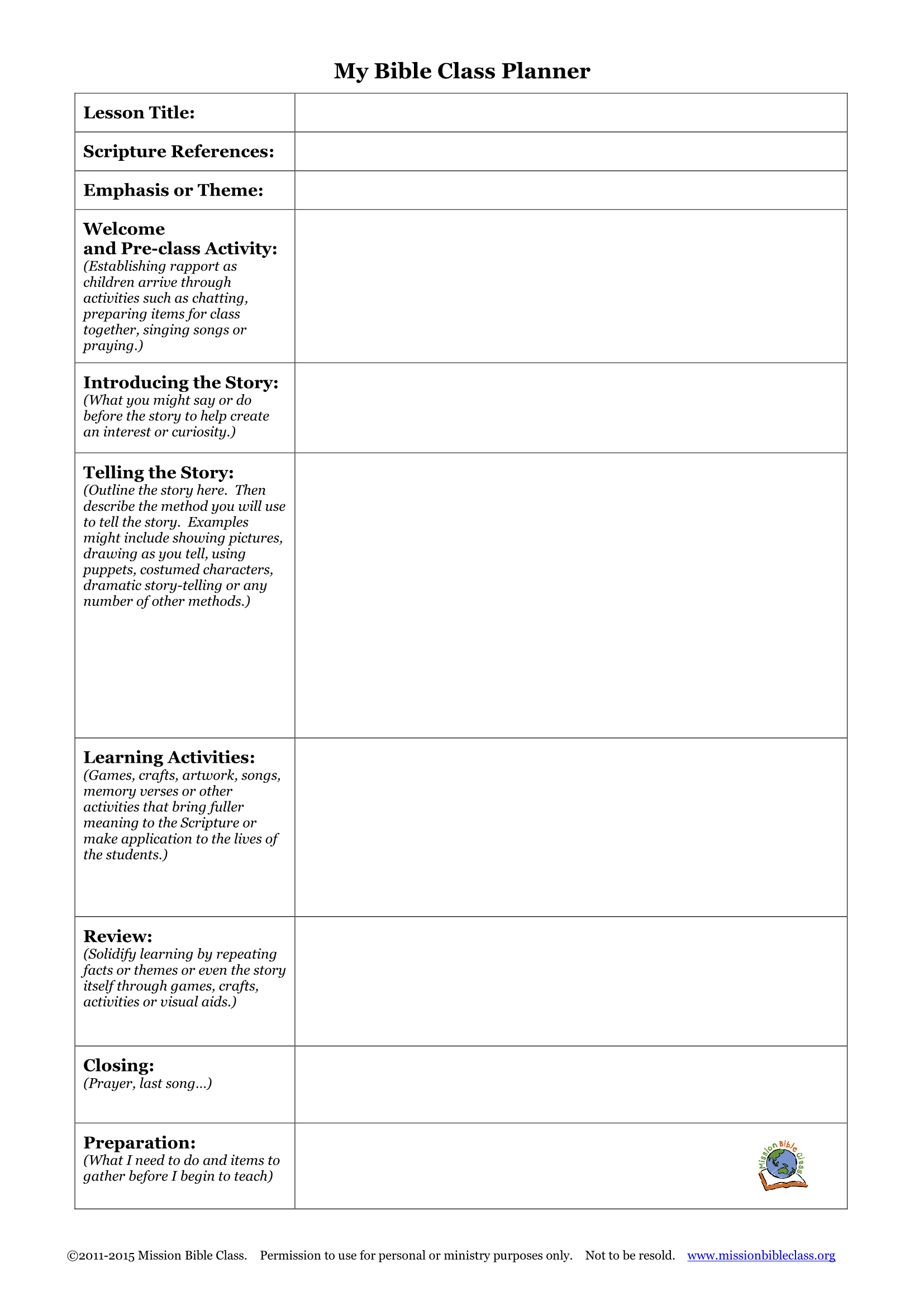 Blank Lesson Plan Templates To Print – Mission Bible Class In Blank Food Web Template