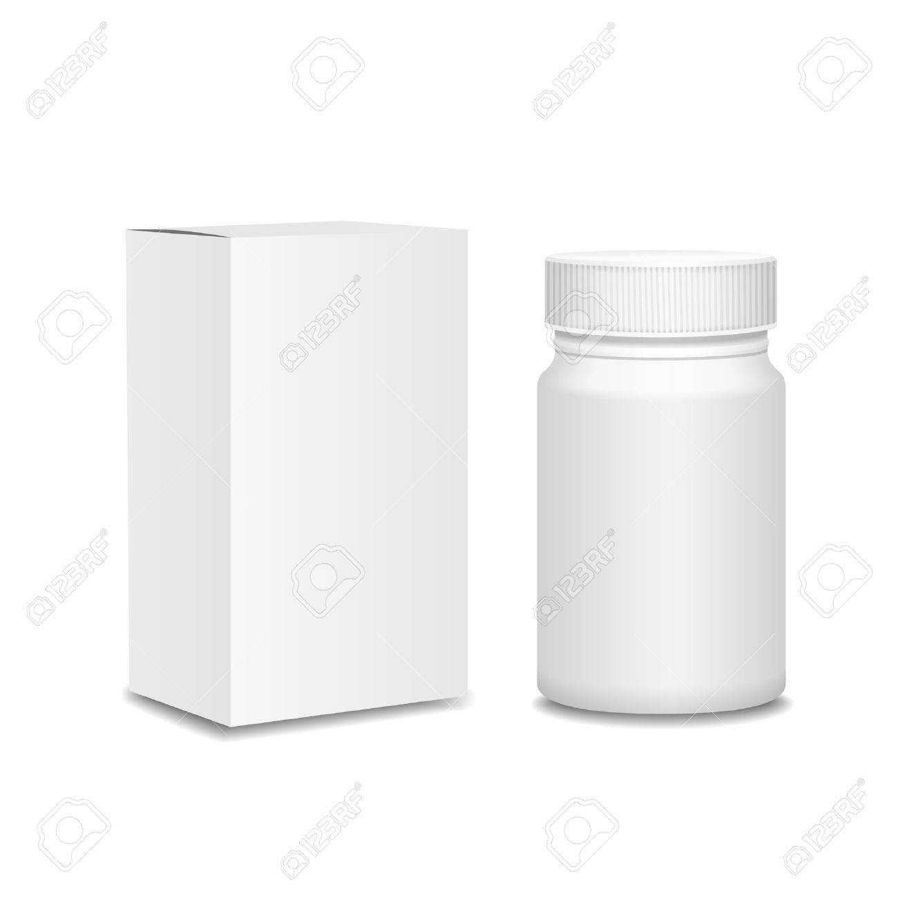 Blank Medicine Bottle And Cardboard Packaging, Vitamins, Examples.. With Blank Packaging Templates