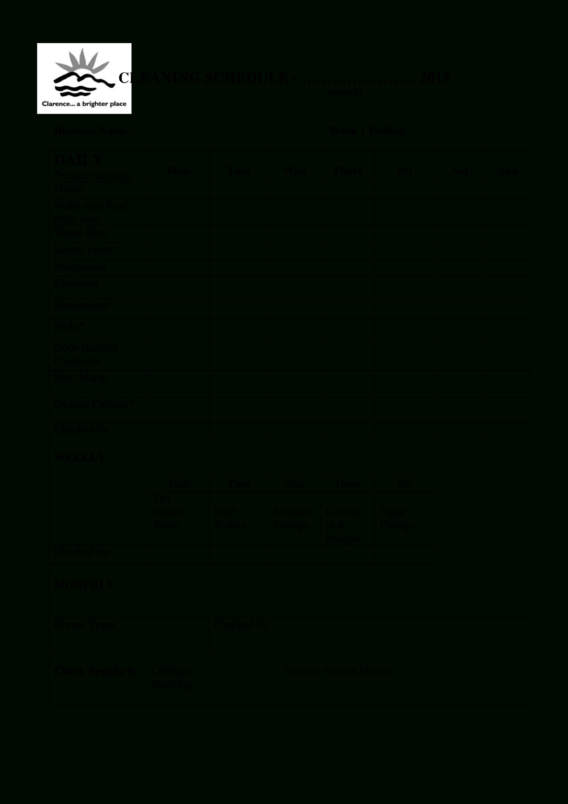 Blank Office Cleaning Schedule | Templates At For Blank Cleaning Schedule Template