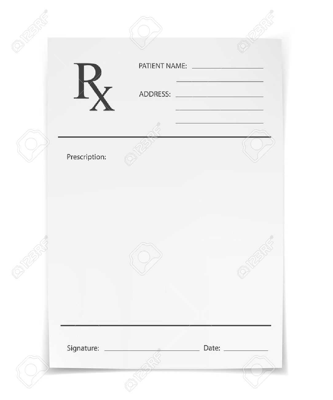 Blank Rx Prescription Form Isolated On White Background Regarding Blank Prescription Form Template