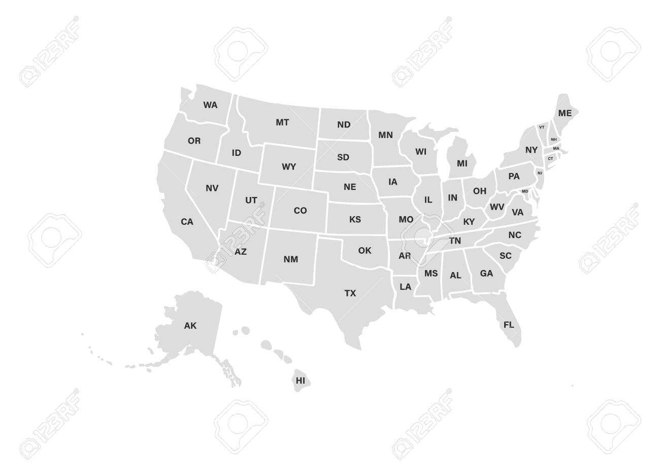 Blank Similar Usa Map Isolated On White Background. United States.. Throughout Blank Template Of The United States