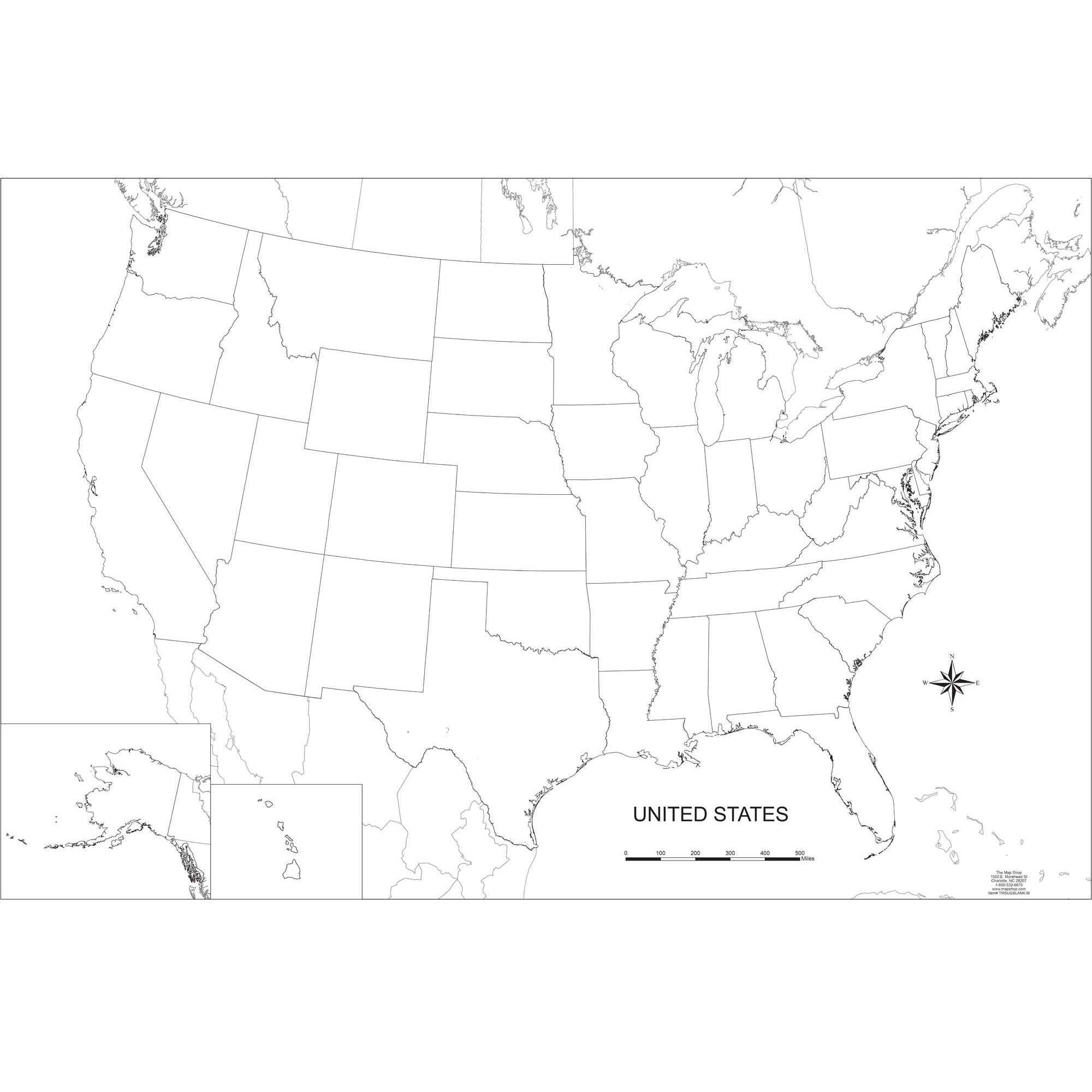 Blank United States Outline Wall Map For United States Map Template Blank