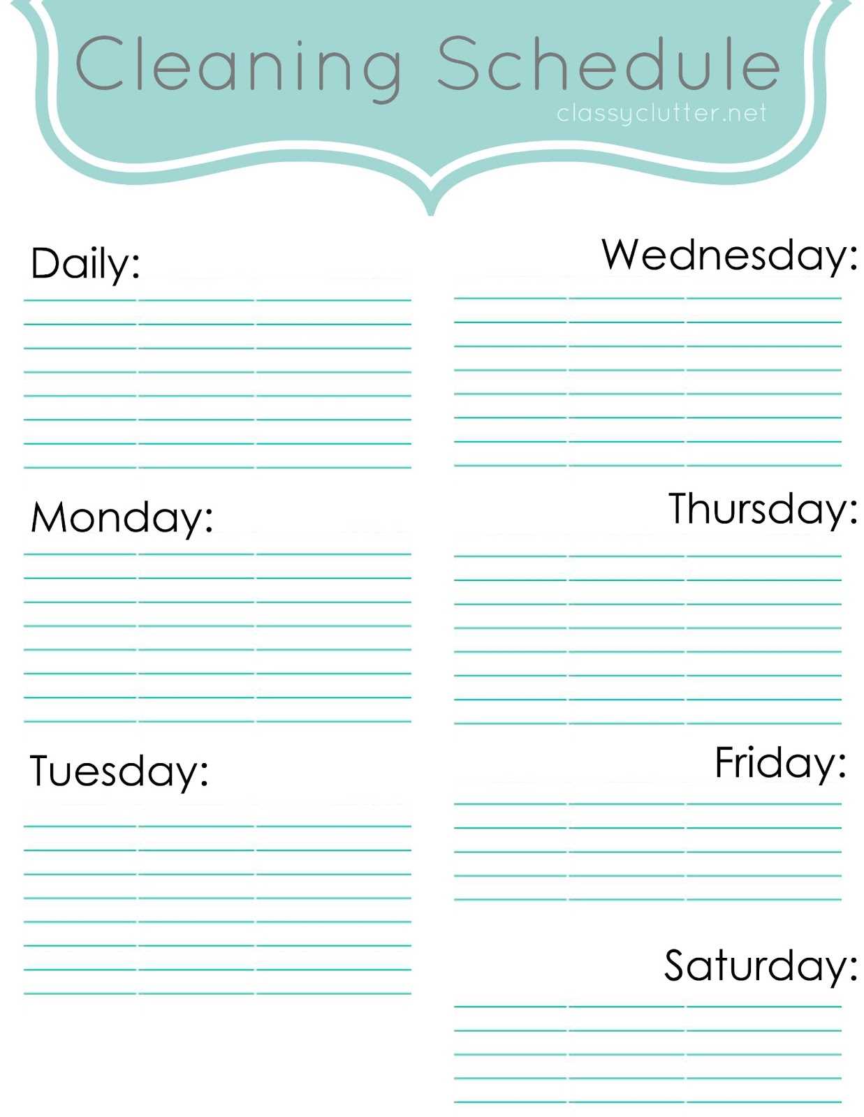 Blank Weekly Cleaning Schedule – Dalep.midnightpig.co With Regard To Blank Cleaning Schedule Template