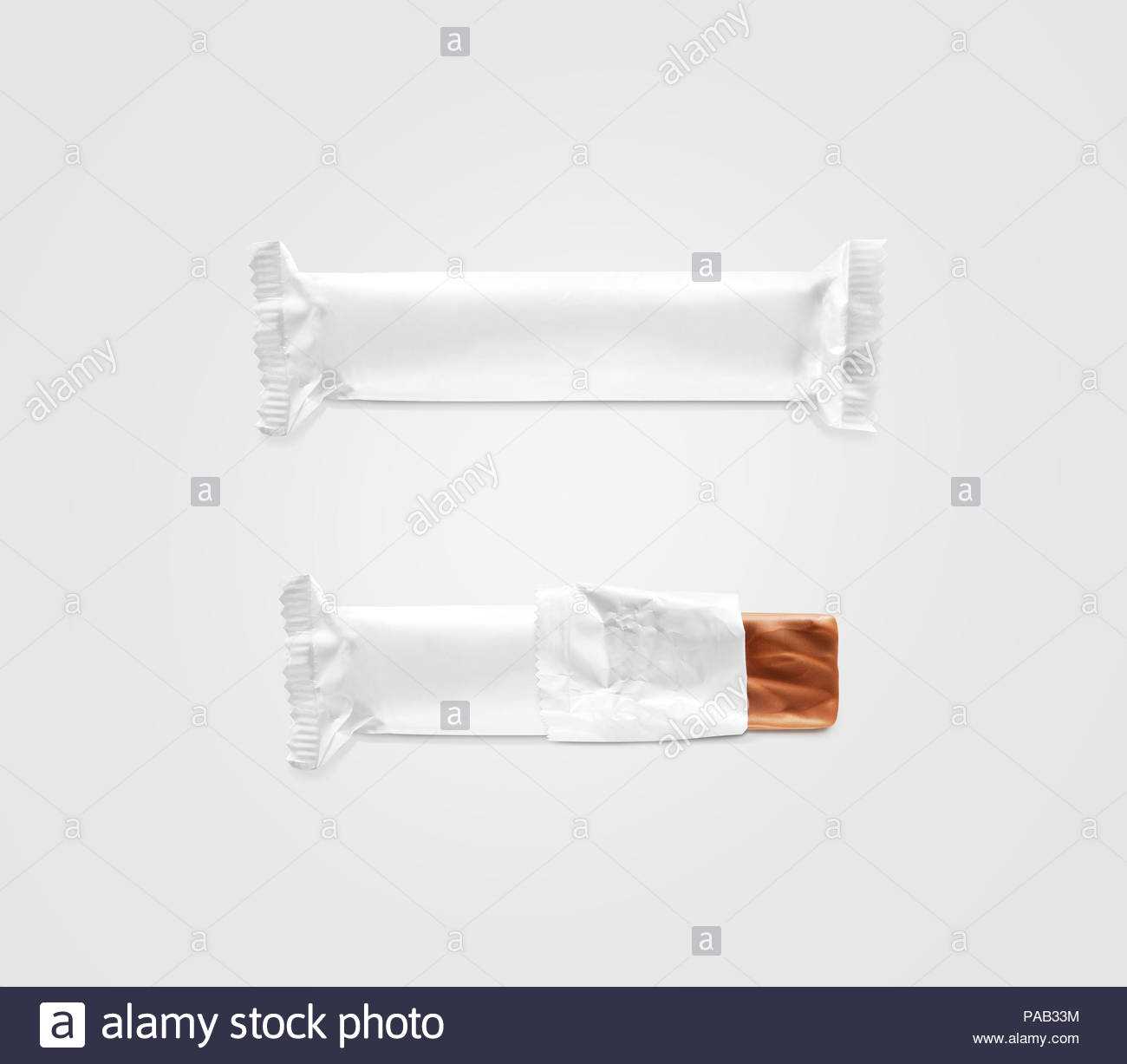 Blank White Candy Bar Plastic Wrap Mockup Isolated. Closed With Blank Candy Bar Wrapper Template