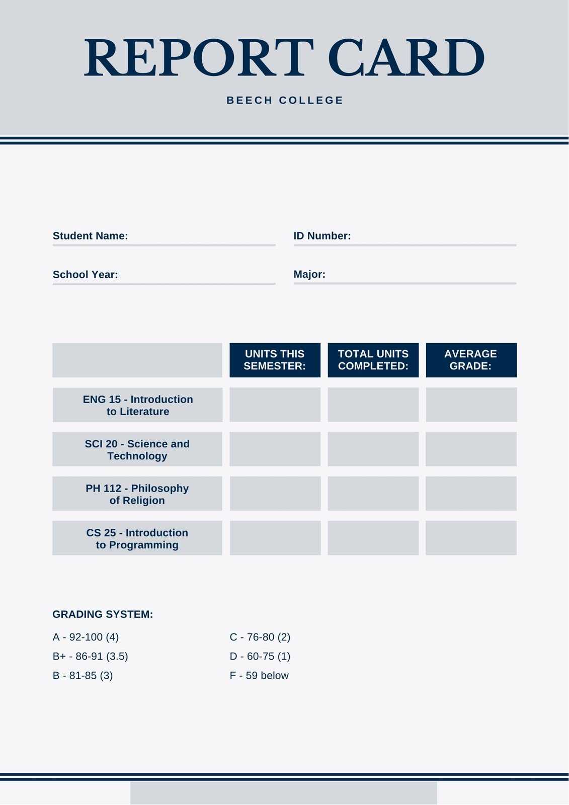 Blue And Gray Simple College Report Card – Templatescanva Pertaining To College Report Card Template