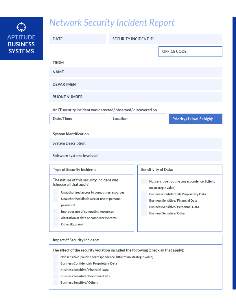 Blue It Incident Report Template For Information Security Report Template