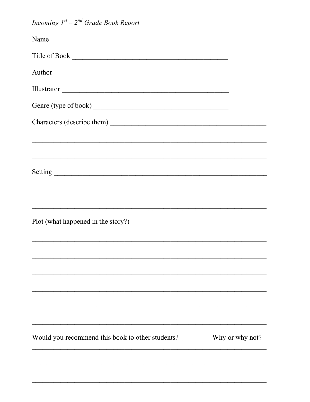Book Report Template 2Nd Grade Free – Book Report Form For Book Report Template 3Rd Grade