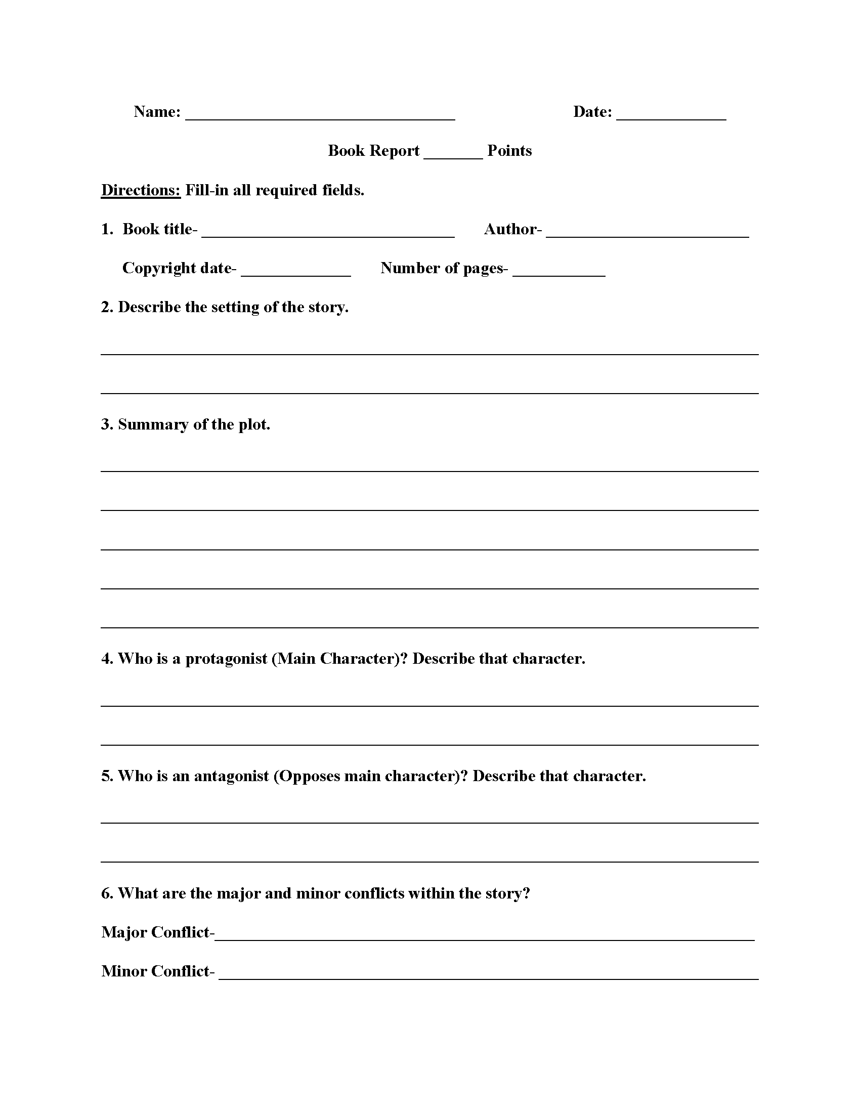 Book Report Worksheets | High School Book Report Worksheets With Story Report Template