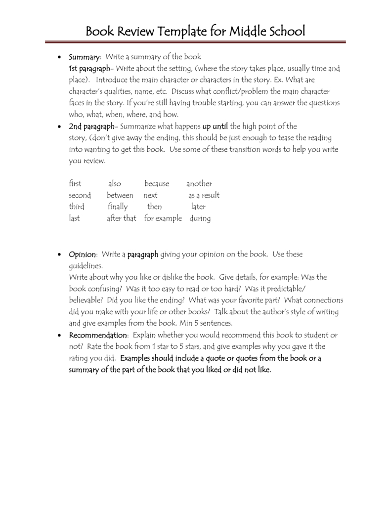 Book Review Template For Middle School Pertaining To Middle School Book Report Template