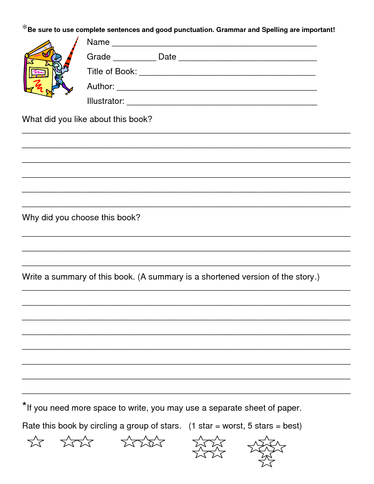 Book Review Worksheet Grade 5 Printable Worksheets And Within Book