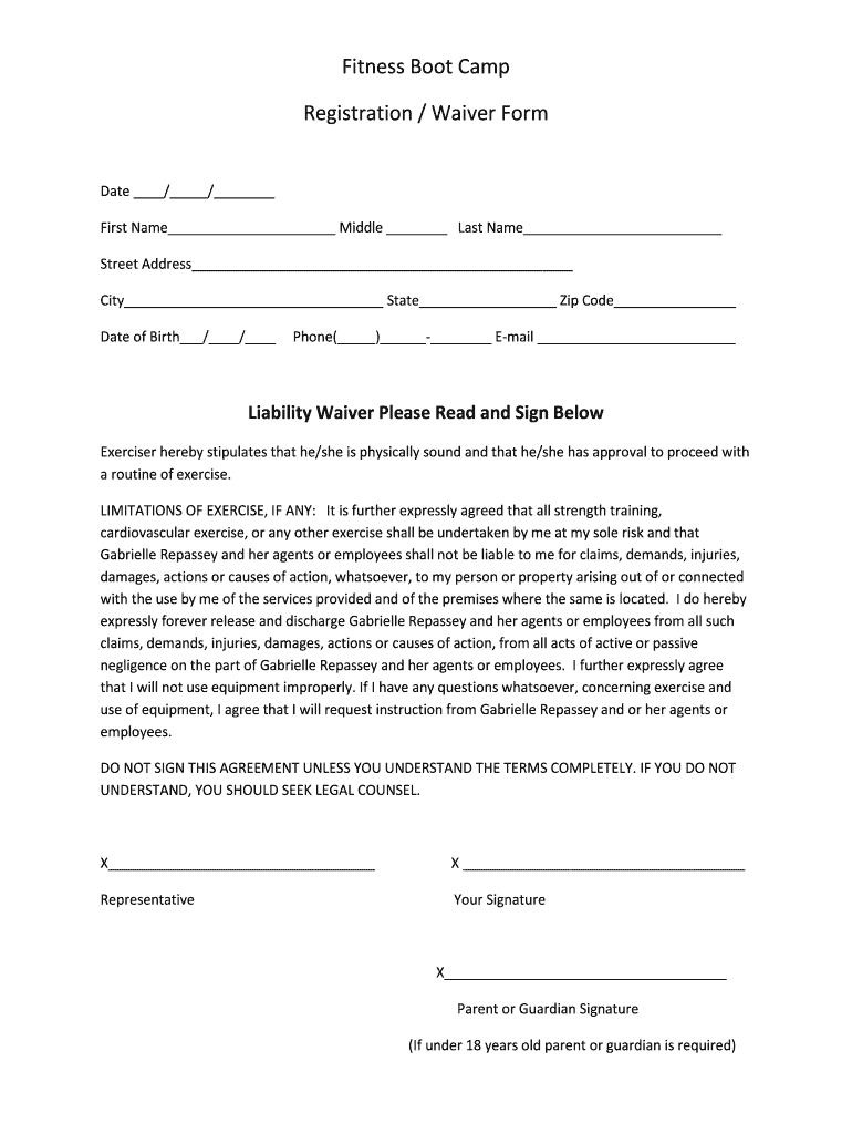 Boot Camp Form – Fill Online, Printable, Fillable, Blank Throughout Camp Registration Form Template Word