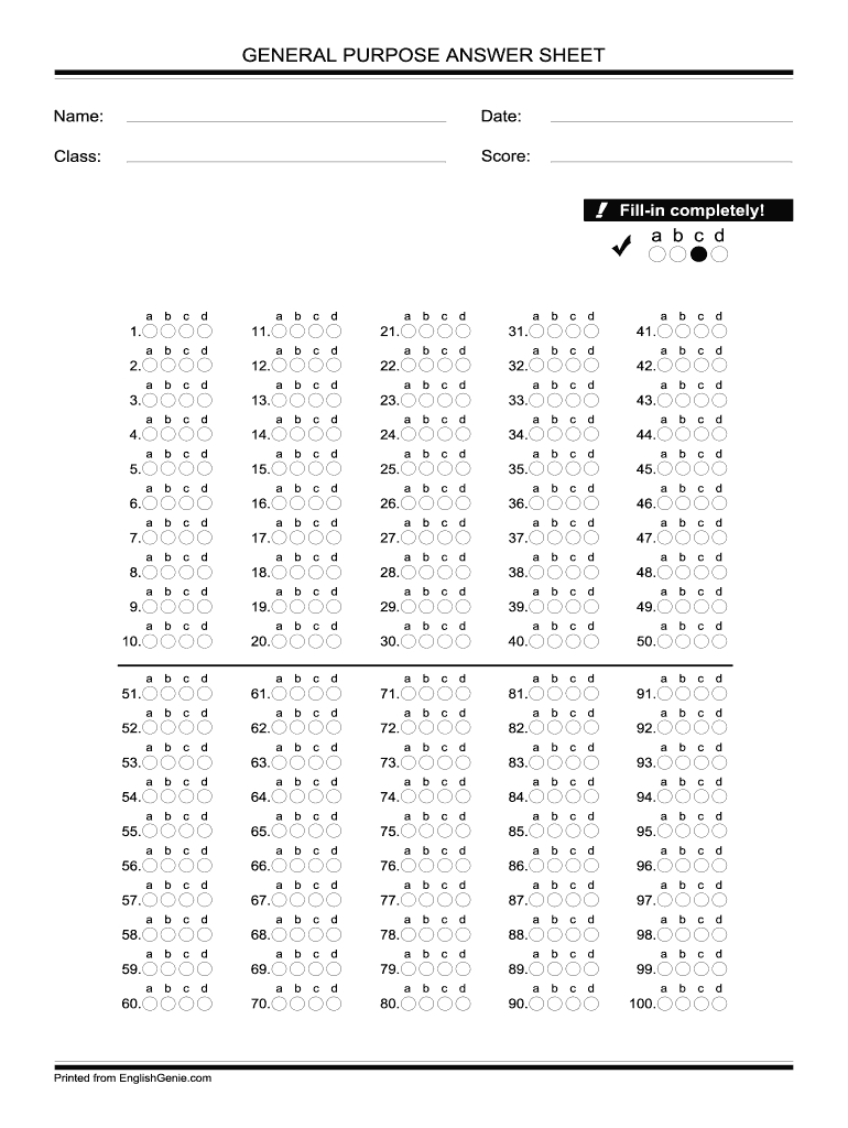 Bubble Answer Sheet 1 100 - Fill Online, Printable, Fillable Intended For Blank Answer Sheet Template 1 100