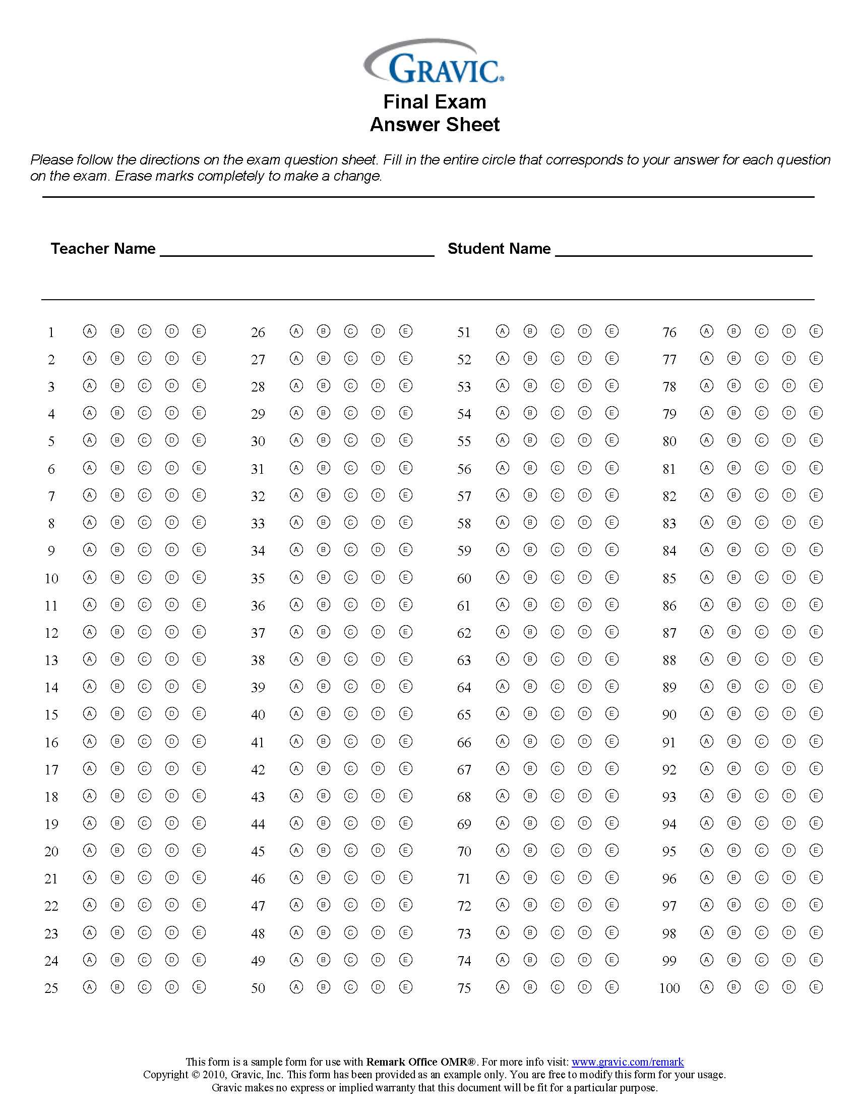 Bubble Answer Sheet – Calep.midnightpig.co Within Blank Answer Sheet Template 1 100