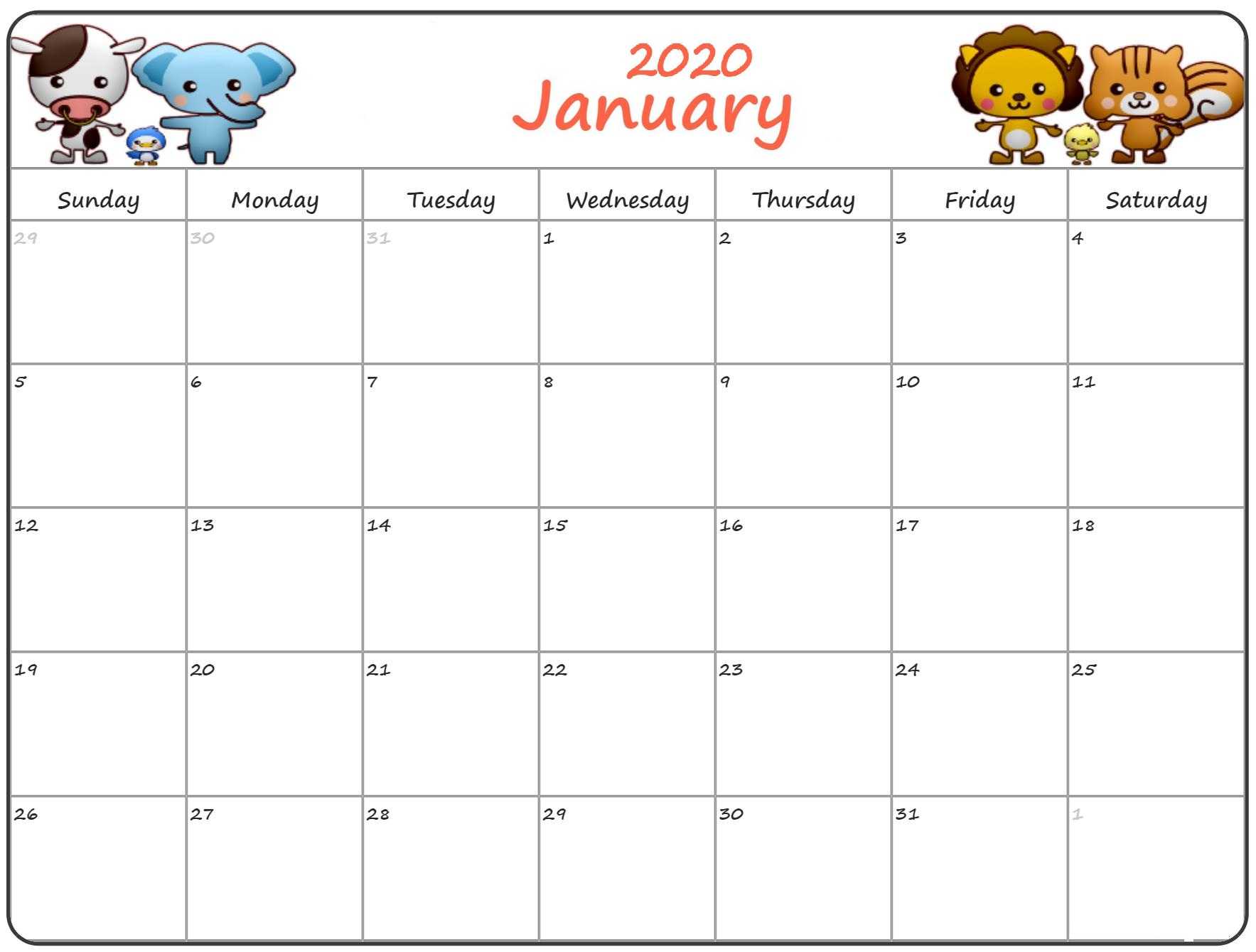 Calendar For January 2020 – Project Schedule Planning | Free Intended For Blank Calendar Template For Kids