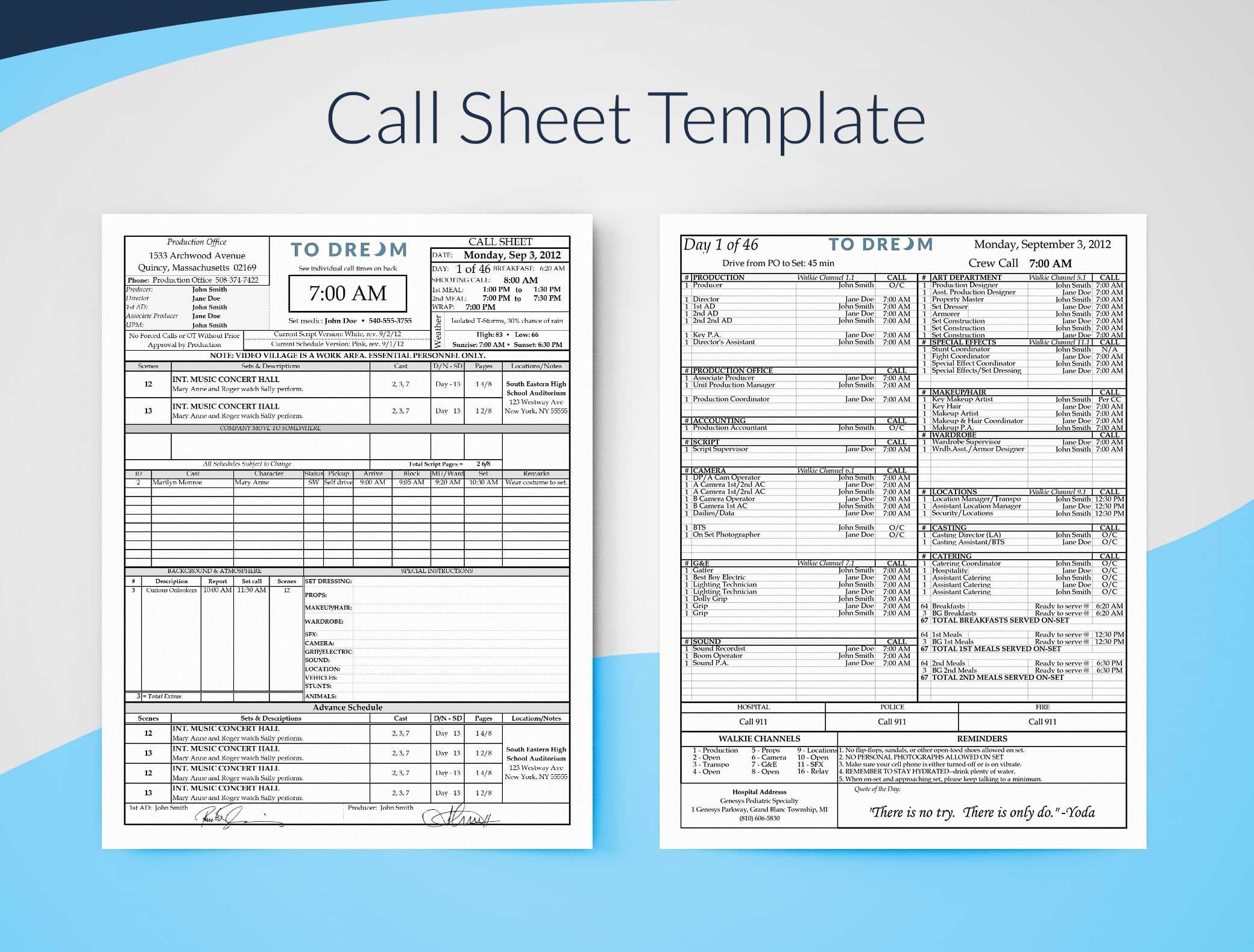 Call Sheet Template For Excel – Free Download | Sethero Inside Blank Call Sheet Template