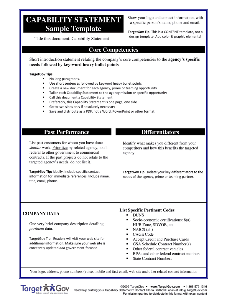 Capability Statement Template – Fill Online, Printable With Regard To Capability Statement Template Word