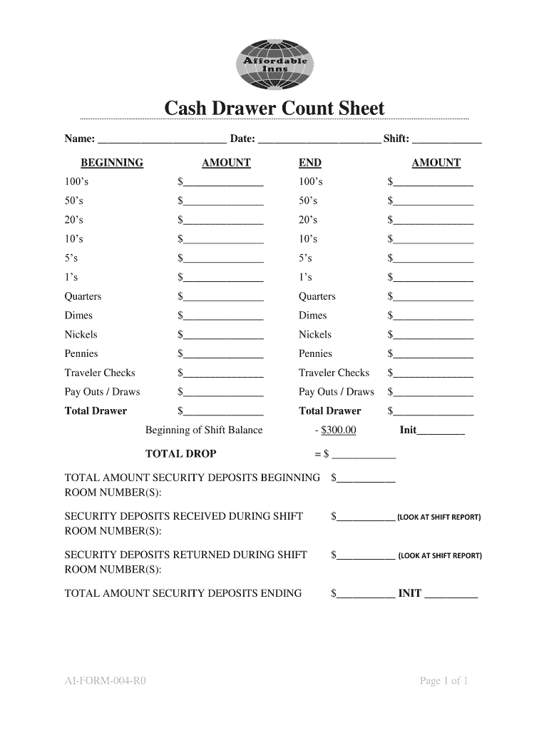 Cash Drawer Count Sheet – Fill Out And Sign Printable Pdf Template | Signnow For End Of Day Cash Register Report Template