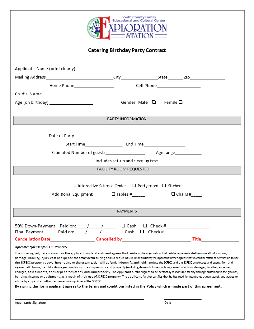 Catering Contract For Birthday Party | Templates At Within Catering Contract Template Word