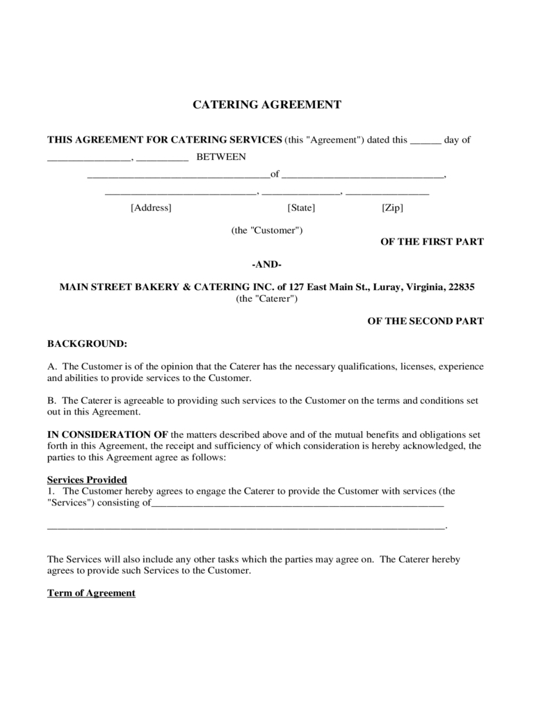 Catering Contract Template Word - Business Template Ideas With Regard To Catering Contract Template Word