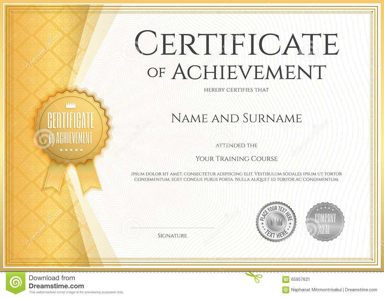 Certificate Of Achievement Template In Vector Stock Vector Within Blank Certificate Of Achievement Template