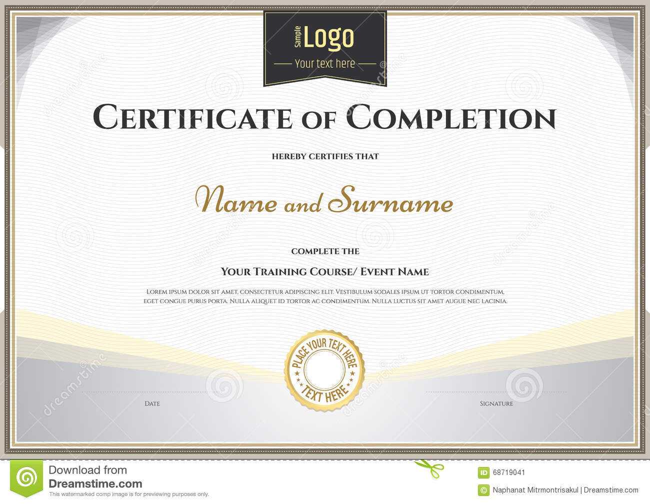 Certificate Of Completion Template In Vector For Achievement With Blank Certificate Of Achievement Template
