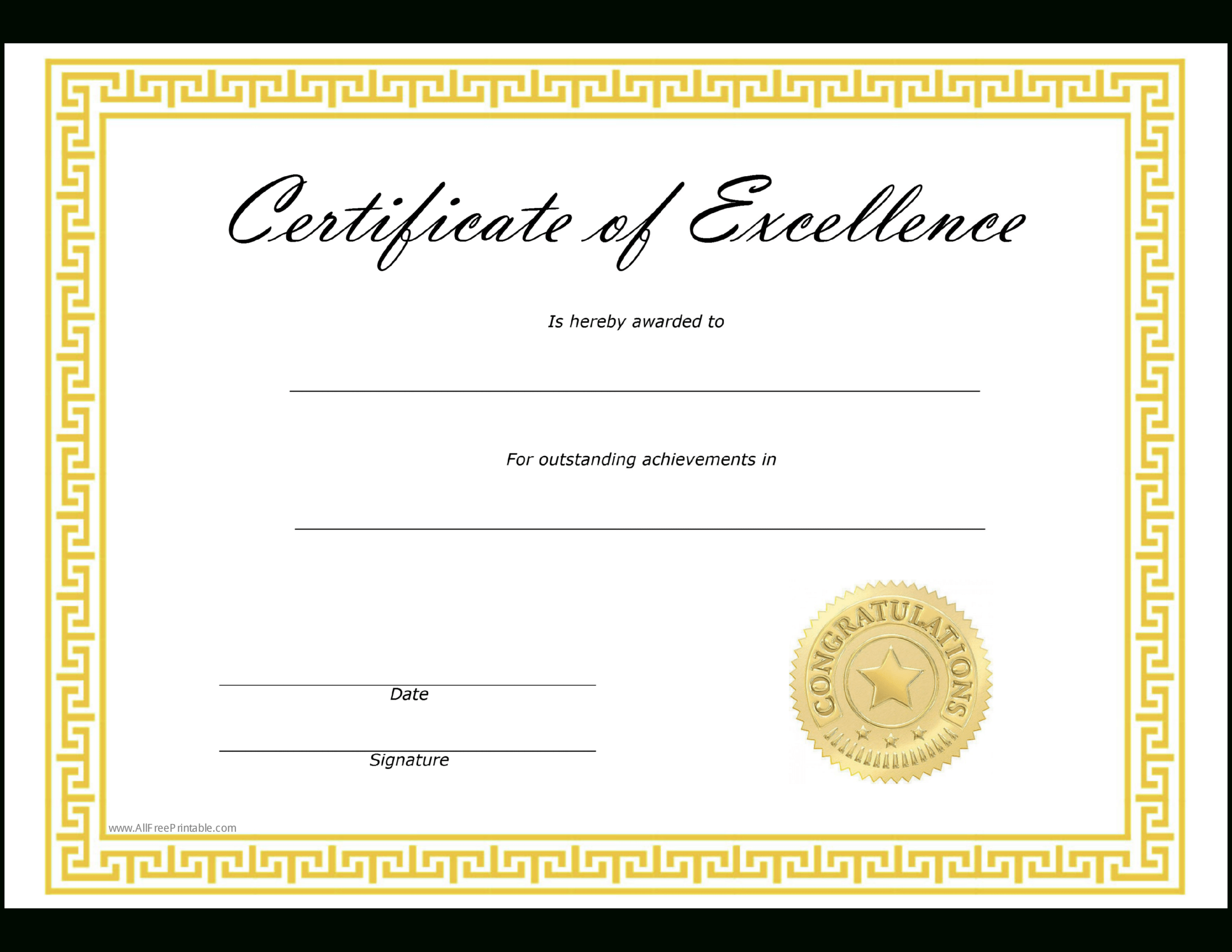 Certificates Of Excellence Templates - Calep.midnightpig.co Throughout Blank Certificate Of Achievement Template