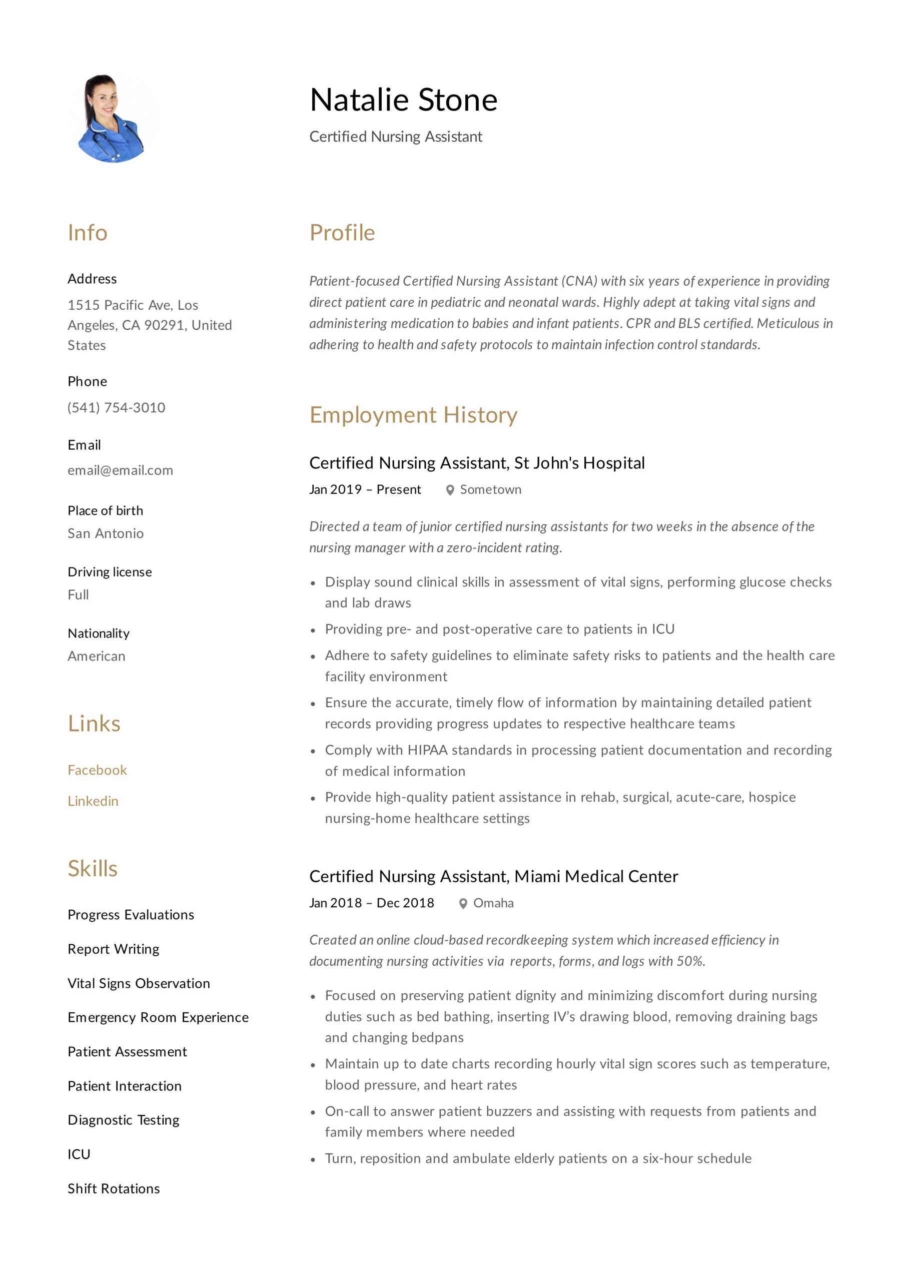 Certified Nursing Assistant Resume & Writing Guide | 12 Within Nursing Assistant Report Sheet Templates