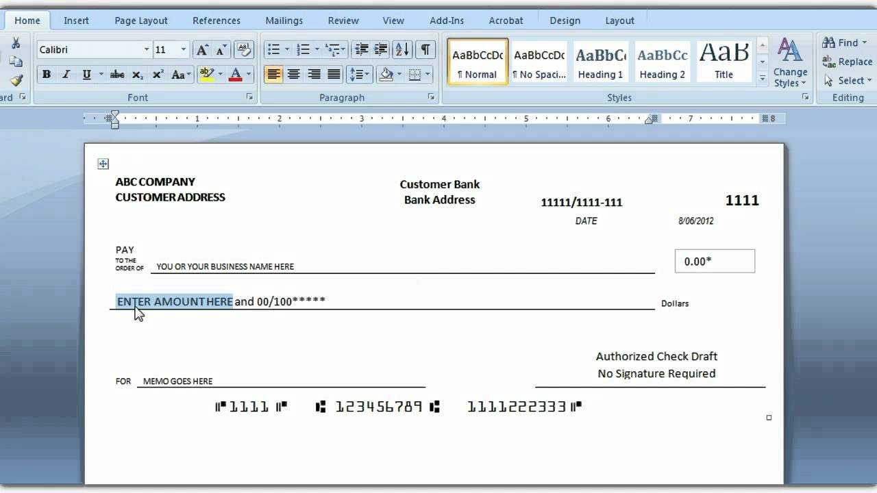 Check Printing Template For Word – Dalep.midnightpig.co With Blank Check Templates For Microsoft Word