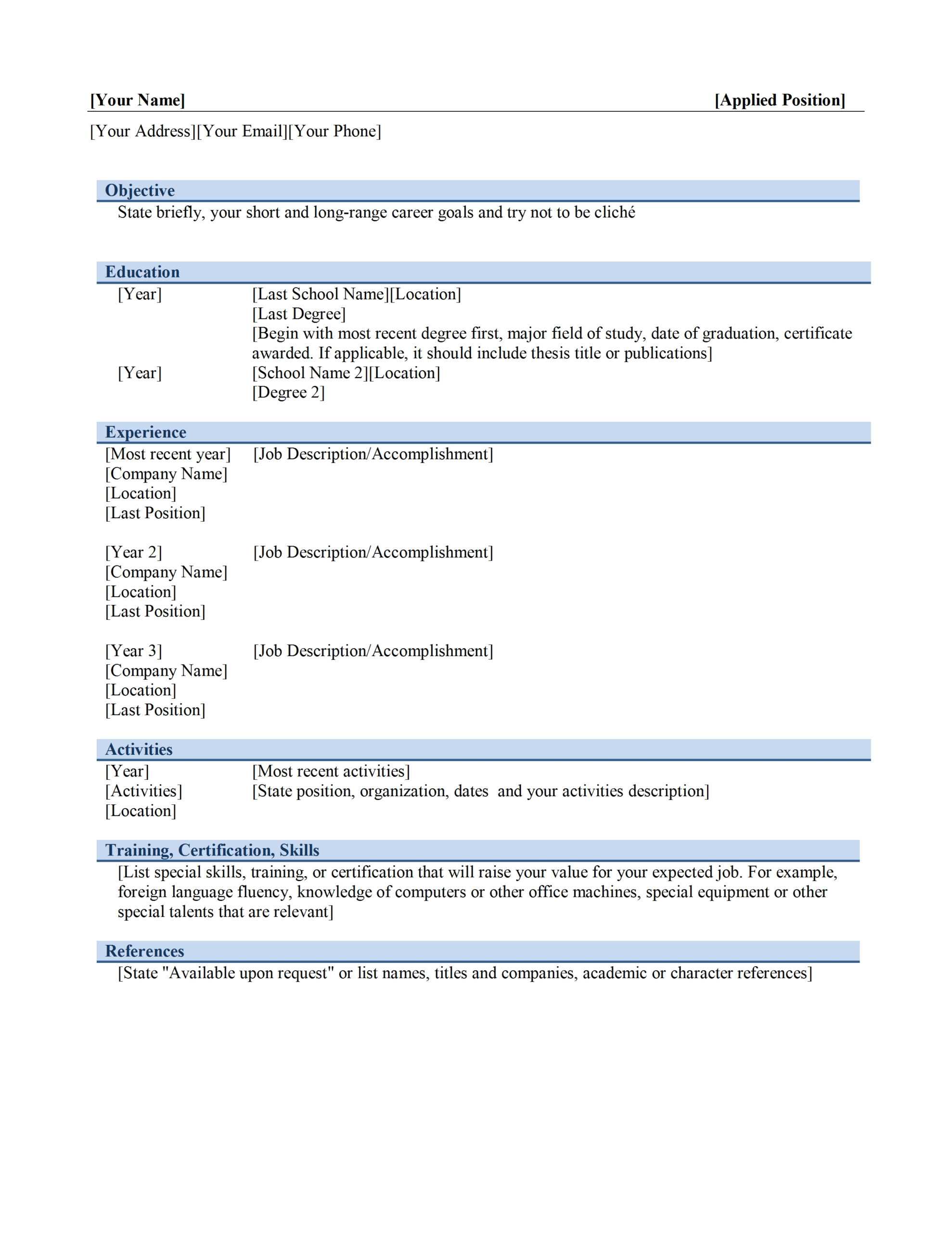 Chronological Resume Template Pertaining To Another Word For Template
