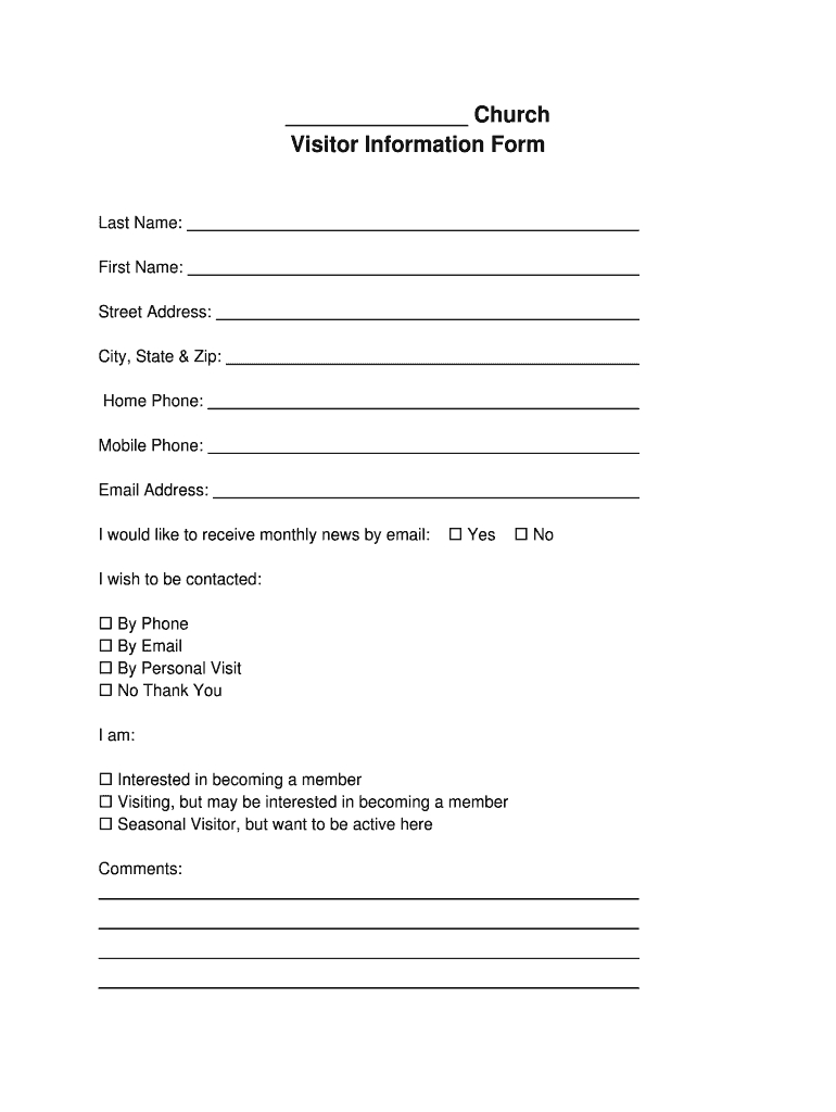 Church Visitor Form Pdf – Fill Online, Printable, Fillable In Church Visitor Card Template Word