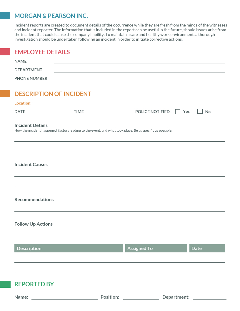 Clean Incident Report Template Inside Serious Incident Report Template