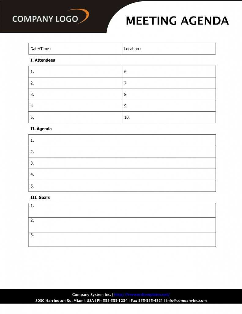 Clever Business Meeting Agenda Template Sample With Company For Agenda Template Word 2010