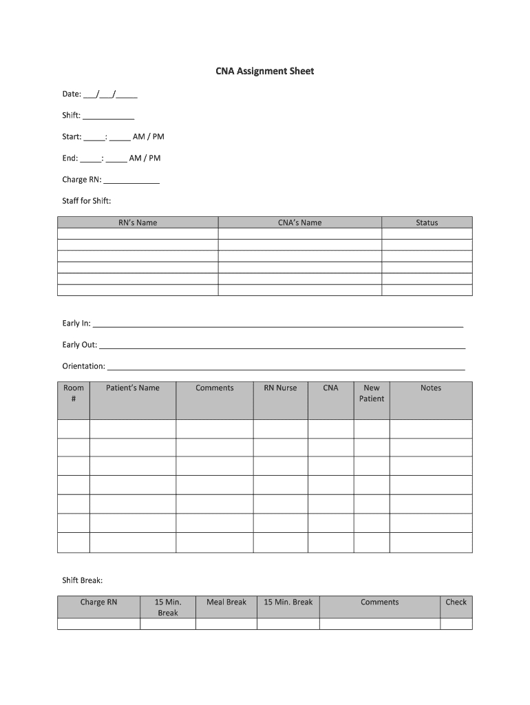 Cna Assignment Sheet Templates – Fill Online, Printable Inside Nursing Report Sheet Templates