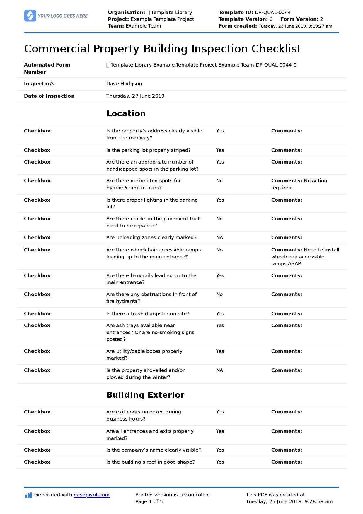 Commercial Property Inspection Checklist Template (Use It Inside Home Inspection Report Template Pdf