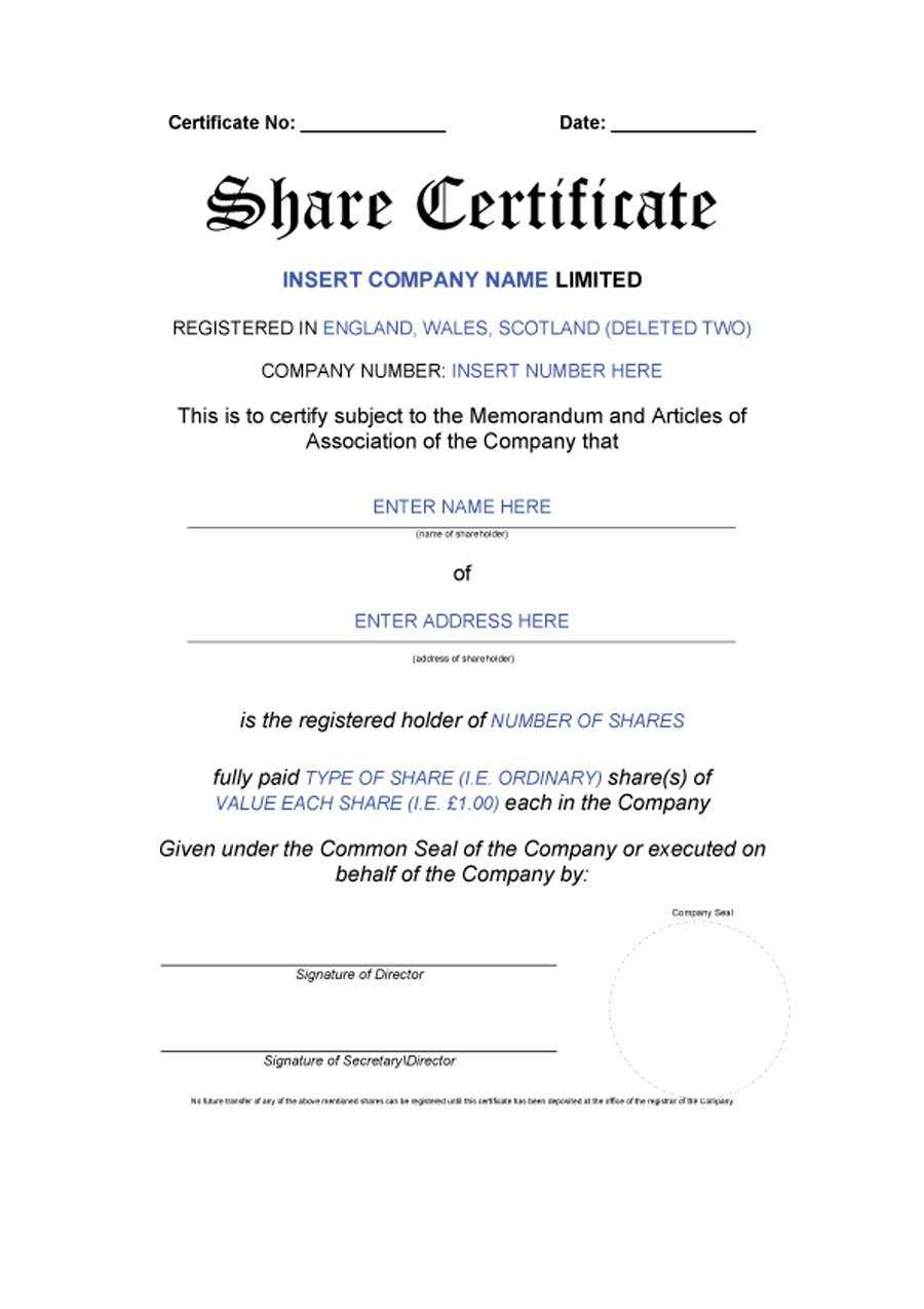 Company Share Certificates - Calep.midnightpig.co Inside Blank Share Certificate Template Free