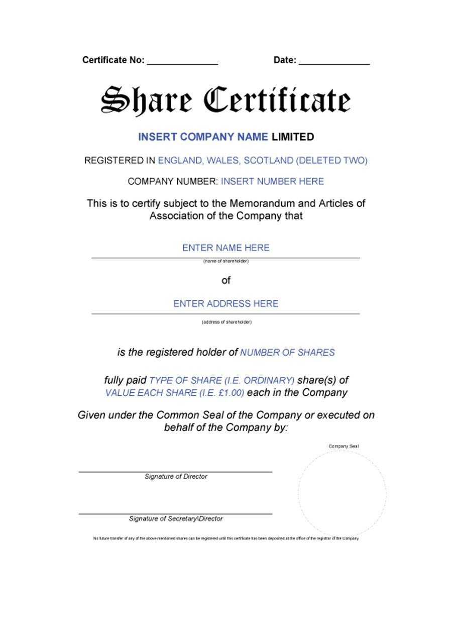 Company Share Certificates – Calep.midnightpig.co Inside Blank Share Certificate Template Free