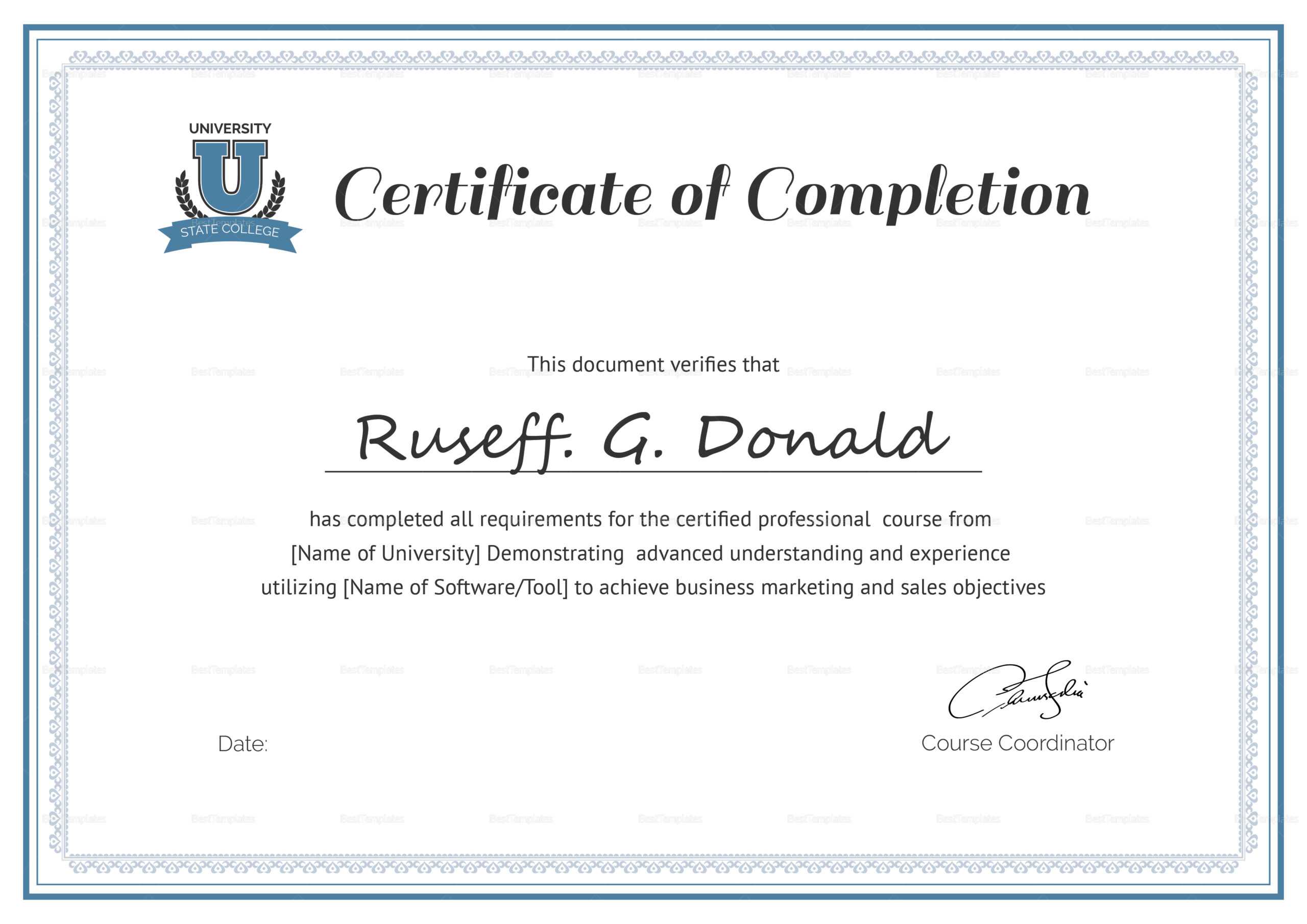 Completion Certificate – Dalep.midnightpig.co Inside Training Certificate Template Word Format