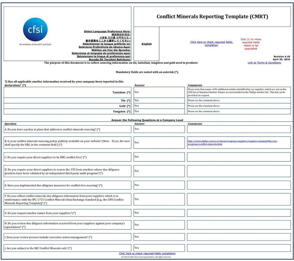 Conflict Minerals Reporting Template (Cmrt) – Pdf Free Download For Conflict Minerals Reporting Template