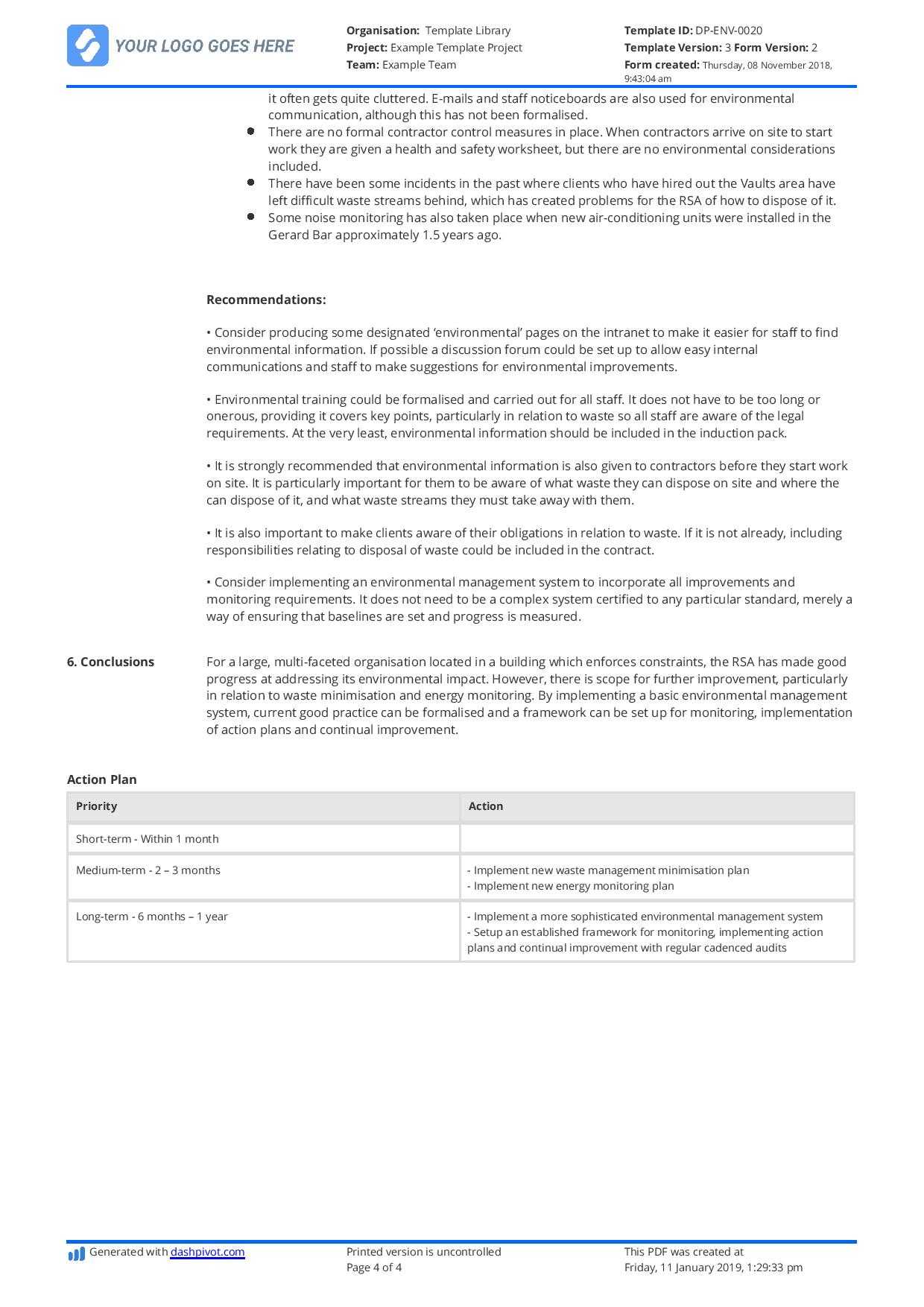 Construction Audit Report Sample: For Safety, Quality In Improvement Report Template
